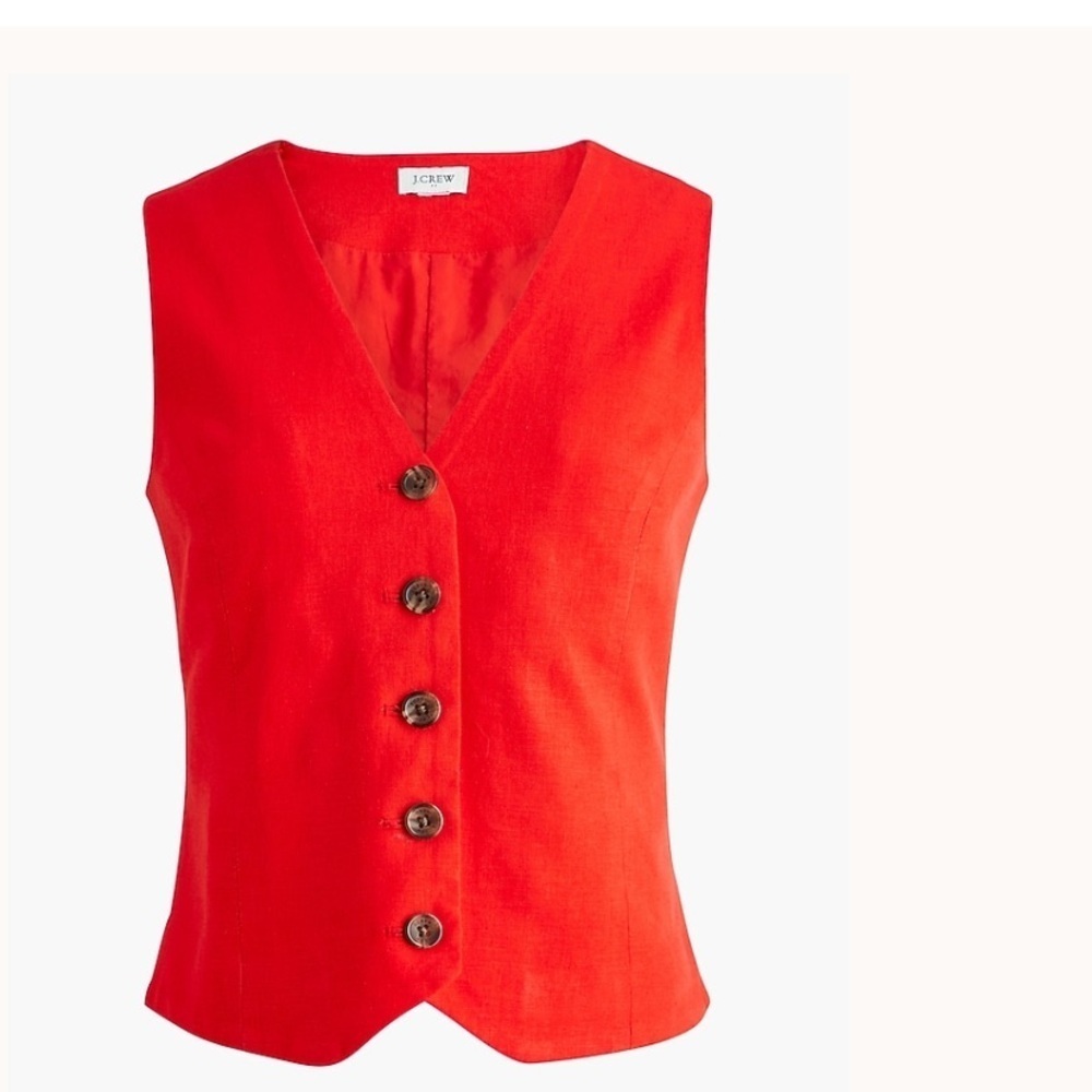 NWOT j crew Button-front linen-blend vest red